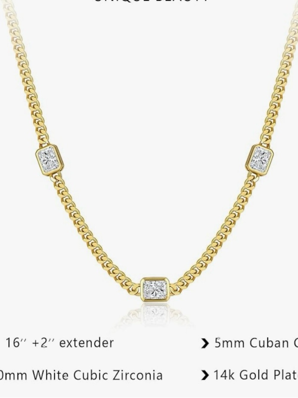 Chunky Gold Tone Chain Necklace with Princess cut CZ Diamond Stones STUNNING